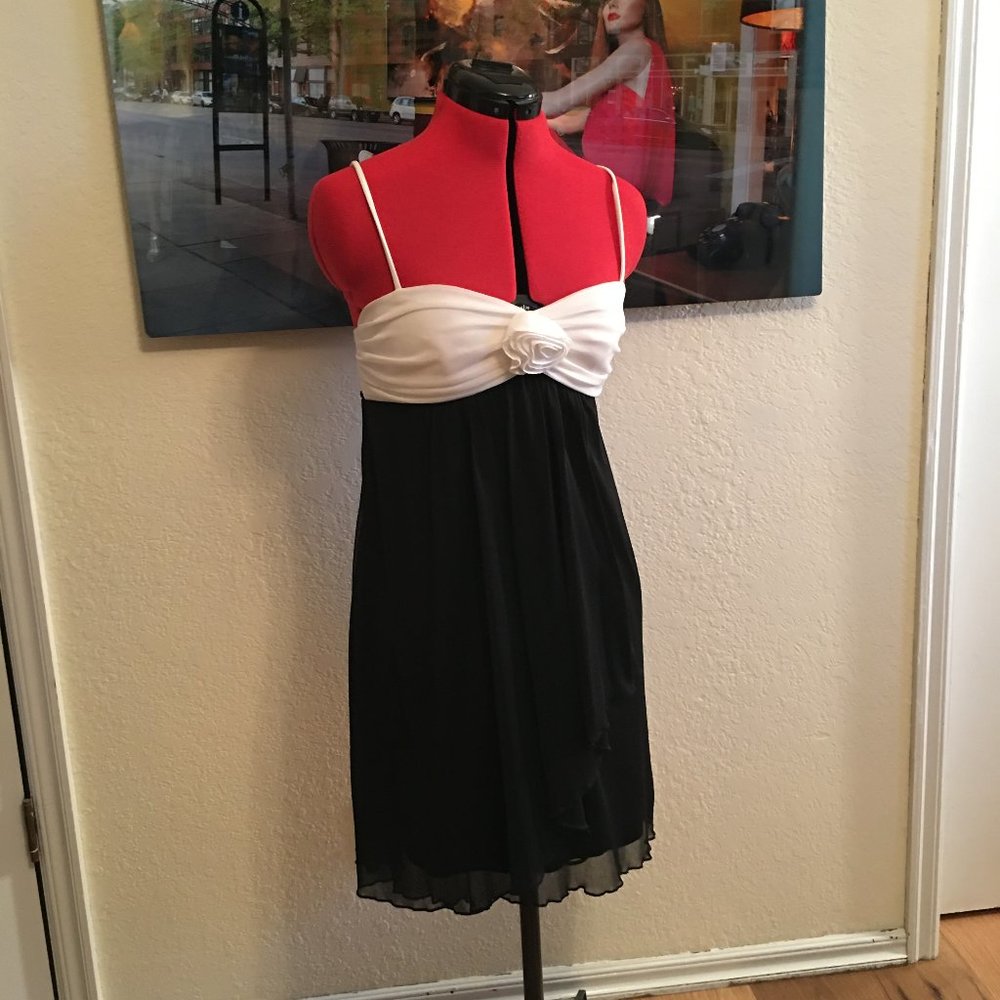City Triangles Black/ White Cocktail Dress with Rose Bodice